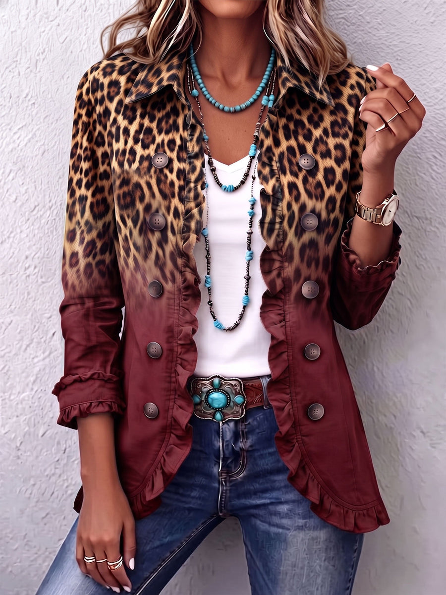 Olivia | Burgundy Degrade Leopard Blazer with Ruffles™