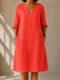 Margot | Midi Straight-Cut Dress in Coral