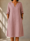 Martine | Airy Trapeze Midi Dress in Pink