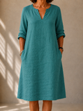Sophie | Midi Flowy Dress in Petrol Blue