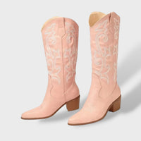 Women's Tall Embroidered Cowboy Boots with Block Heel