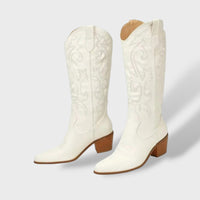 Women's Tall Embroidered Cowboy Boots with Block Heel